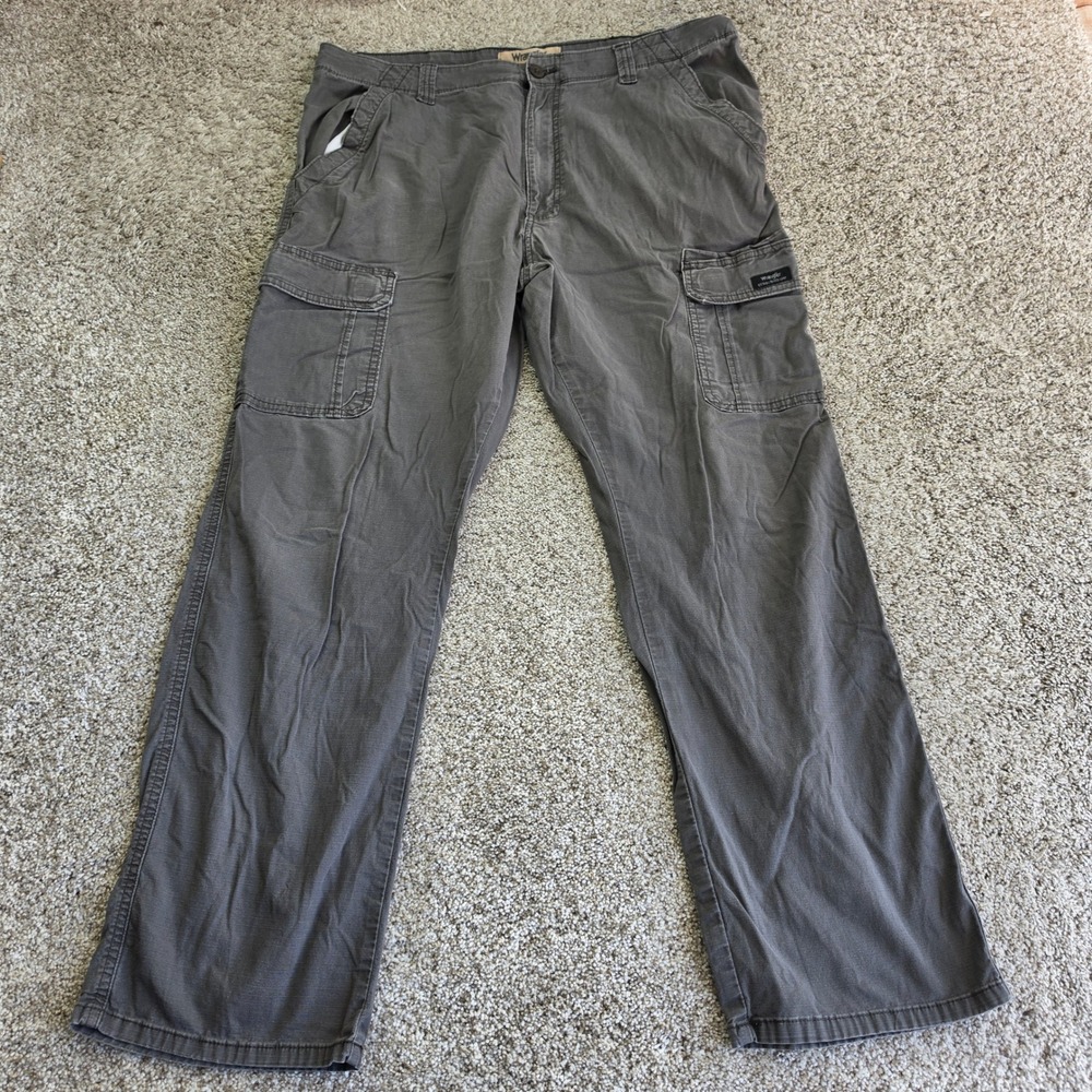 Wrangler Authentics Cargo Pants Mens 36x32 Gray Cotton Stretch Outdoor Utility